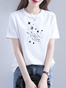 ผ้าฝ้ายเสื้อยืดผู้หญิงฤดูร้อนสไตล์ใหม่สบายๆพิมพ์แขนสั้นเสื้อผ้าทํางานหลวม Fit วันเกิด PARTY เครื่องแต่งกาย