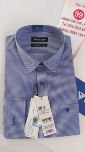 [Việt Tiến Sale] Sơ Mi Dài Tay - Regular Fit - Vạt Bầu - Kẻ ô nhỏ màu xanh navy