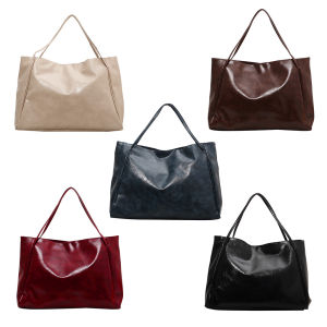 5TH Women Vintage Shoulder Bag Solid Color Single Shoulder Bag Large Capacity Retro Tote Bag Soft Casual Handbag Bucket Bag