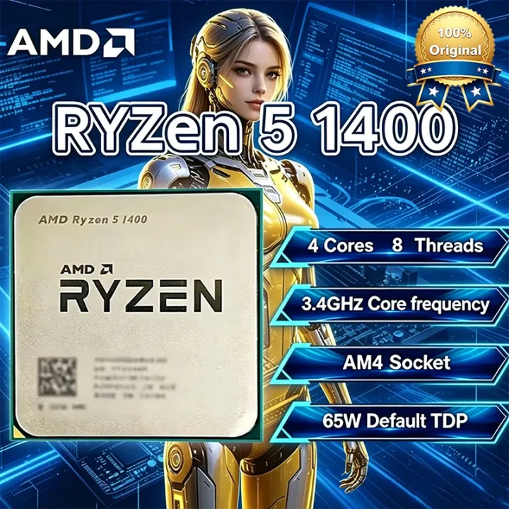 AMD | AMD Ryzen 5 1400 AMD R5 1400 CPU 4-Core 8-Thread 3.4 GHz Unlocked Desktop Processor Socket AM4 Gaming CPU Without Package