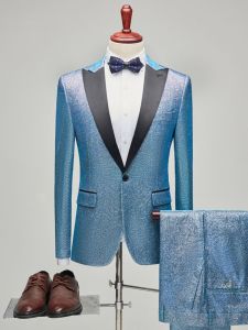 ชุดสูทผู้ชายสีสะท้อนแสงสุดหรูสำหรับการแสดง DJ โชว์คืนนี้ ชุดสูทผู้ชายทรงสลิมฟิต ผ้าฝ้ายผสมโพลีเอสเตอร์