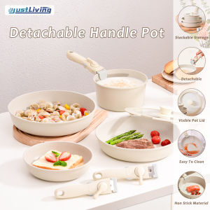 Justliving 1 chiếc dụng cụ nhà bếp không dính có tay cầm có thể tháo rời nồi cảm ứng chảo nồi nấu ăn cắm trại bằng nhôm Chảo di động cho an toàn sử dụng lò nướng cắm trại và đi bộ đường dài