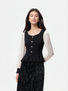 Koradior | Elegant Faux Layered Starlight Knit Sweater