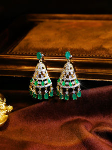 SEQUITO Delicate Brides Gold Plated Bell Tassel Green White AAA Cubic Zirconia Hollow Drop Earrings for Prom SE1087