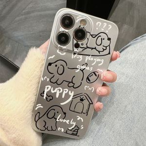 CrashStar Cute Cartoon Dog Silver Plating Soft Shockproof Phone Case For iPhone 15 14 Pro Max Plus 13 12 11 Pro Max Fashion Phone Casing Cover With Full Cover Lens Camera Protection Hot Sale