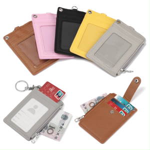 AMBOAE Portable Bus Cards Cover Business Office Work Keychain ID Card Holder Coin Purse Wallet