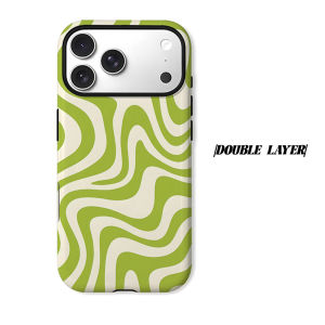Green Wavy Line Phone Case for iPhone 18 17 16 15 14 13 12 11 Air Pro Max Plus Double-layer Cover
