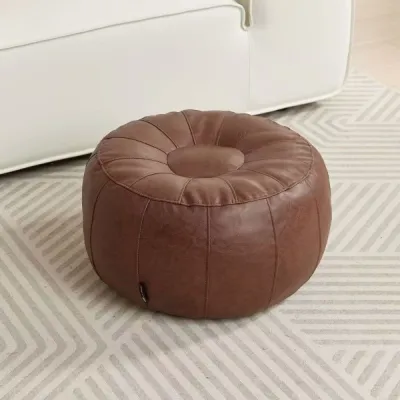 PU Leather Unstuffed Storage Leg Bench Round Need to Fill Clothes Storage Pouf Large Capacity Minimalist Sofa Footstool
