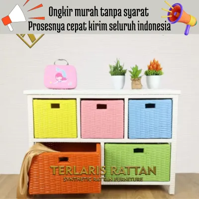 Ready stok lemari rottan sintetis 5 laci