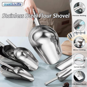 JustLiving 304 Stainless Steel Food Shovel Ice Cube Scoop Shovel Scoops Kitchen Utility Scoops Bar Ice Scooper for Ice Maker Freezer - Perfect for Flour/ Grains/ Tea Leaves/ Popcorn and More