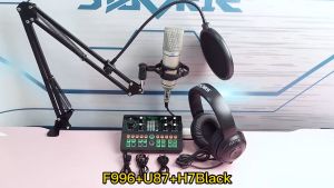 Siborie【COD】F996 soundcard+U87 mic+H7 headphone Full set 3 in 1 Pengiriman cepat