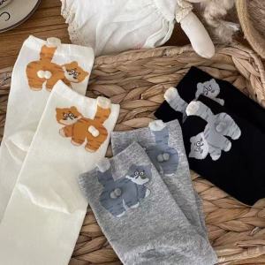 1/3 Pair Three-Dimensional Cat Printed Men female Mid Tube Socks Soft Comfortable Sweat Absorbing Breathable Casual Couples Sock