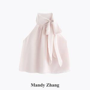 Elegant Bow Tie Halter Sleeveless Tank Top Summer Stylish Ribbons
