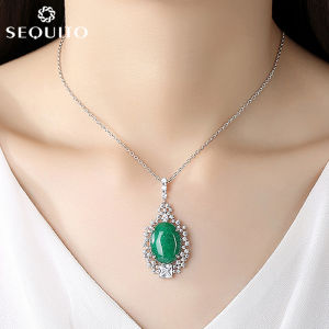 Sequito Độc Đáo cắt hình bầu dục đá xanh lá cây dây chuyền Vòng Cổ Với đá Cubic Zirconia Thời Trang Phụ Nữ Món Quà Kỷ Niệm Sn014