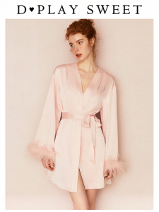 Pink Satin Removable Feathers French Luxury Aesthetic Morning Robe
