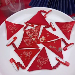 Kantong Hu Baby Bayi Peniti Hoki Kantong Jimat 12 Shio Anak Anak Chinese Tradisional Kantong Untuk Mengisi Kertas Hu Kantong Merah Segitiga Benang 5 Warna