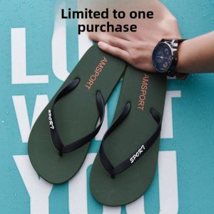Mens Summer Anti-Slip Sandals Rubber Wear-Resistant Flip Flops Casual Beach Shoes Comfortable Flat Heel Pure Color PVC Material