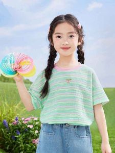 Striped Cherry Decorated Round-neck Short-sleeved T-shirt