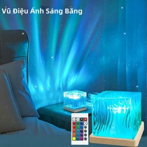 Đèn Ngủ Aurora 16 Màu Điều Khiển Từ Xa Hiệu Ứng Gợn Sóng Nước Động Đèn Bàn Trang Trí Phòng Ngủ Đèn LED Xoay Tự Động Đèn Nền