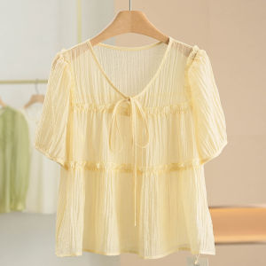 Áo Sơ Mi Cổ Chữ V Có Dây Buộc Xking Mùa Hè 2025 Phong Cách Mới Dành Cho Nữ Dài Tay Thường Xuyên Polyester 100%