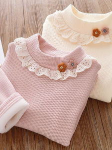 Thickened Fleece Warm Floral Collar Long Sleeve T-Shirt