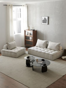 โมเดิร์น Minimalist Nordic คนเดียว Ermen ผ้าโซฟาผสมสําหรับอพาร์ทเมนท์ขนาดเล็กและระเบียง Beige เต้าหู้บล็อกโซฟาขี้เกียจ