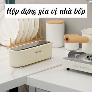 Hộp đựng gia vị 4 ngăn hủ đựng gia vị kèm thìa thiết kế sang trọng hiện đại chất liệu nhựa PP cao cấp màu trắng kem Ode