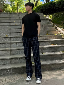 Retro Plaid Straight Leg Trousers
