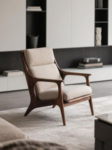 New Chinese Style Casual Chair Black Walnut Wood Fabric Sofa Chair Living Room Balcony Solid Wood Chair Minimalist Aesthetic