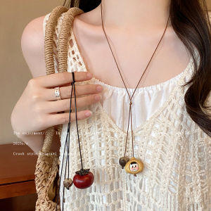 Long New Chinese Style Persimmon Pendant Necklace Womens Ethnic Vintage Sweater Chain Decorative Accessories Fashion Jewelry