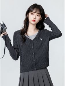 Áo Len Dệt Kim Tay Dài Ngắn Phong Cách Hàn Quốc Cho Nữ Mùa Thu 2025 Áo Len Dệt Kim Giả Hai Mảnh Màu Tương Phản Thiết Kế Áo Len Cardigan