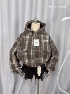 Áo Sơ Mi Sọc Caro Nỉ Mềm Mịn Dây Kéo Cổ Cao Nón Trùm Có 2 Túi Trước Logo Thêu Size LXl