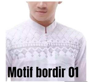 Baju Koko Remaja/Dewasa Putih Lengan Pendek Bordir