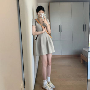 Summer 2025 plus Size French Gentle V-neck Womens Princess Skirt Waist-cinching A-line Dress Korean Style Short Sleeve