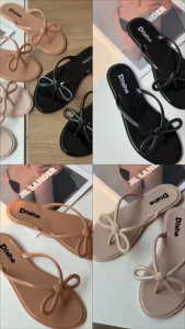 Ladies Simple Bow Rubber Flip Flops Non Slip Waterproof Tsinelas Pambabae Lightweight Daily Wear Sandals