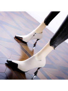 รองเท้าส้นสูงหัวเหลี่ยมเอวสูงแบบผสมผสานที่หรูหราสำหรับผู้หญิงในฤดูใบไม้ร่วงปี 2025 รองเท้าบู๊ตคอตั้งสีเทาอเนกประสงค์แบบลำลอง