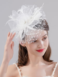 French Style White Mini Hat Wedding Dress Headwear Fairy Atmosphere Versatile Vintage Feather Net Flower Hair Accessories