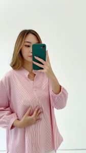 RED 124 Maggie V-Neck Shirt/Blouse Oversize/Kemeja Korea/Kemeja Kantor/Atasan Casual/Blouse Salur/V Neck Shirt/Casual Top