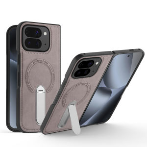 Leather Case for Google Pixel 10 Pro Fold 9Pro Fold Heavy Duty Shockproof Protective PU Phone Case with Magnetic Bracket for Google Pixel 10 Pro Fold JD Black