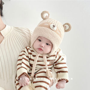 Adorable Baby Knitted Hat Winter Outdoor Windproof Ear Protection Hat Infant Woolen Cap Casual Style round Top No Brim Hat