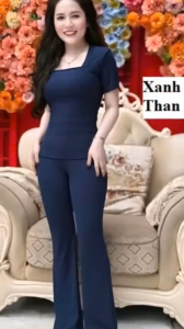 Đồ bộ nữ Vải tiêu áo CỔ VUÔNG TAY NGẮN quần ống rộng phong cách[ĐBTG 3]