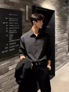 Black Stylish Mens Dress Shirt for Autumn and Spring
