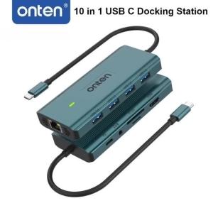 ONTEN | ONTEN 10-in-1 USB C Docking Station 4K HDMI USB/SD/TF3.0 RJ45 PD100W 3.5mm Audio Multiport Hub Adapter for MacBook Laptop