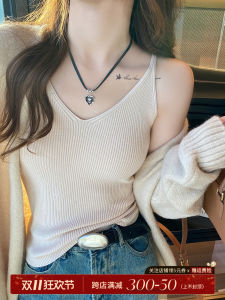 V-neck Knitting Camisole Womens Summer Outwear White Bottoming Vest Stylish Niche Style Suit Slim Fit Inner Wear Tops