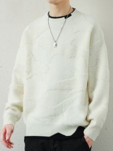 ROMON | Áo len dệt kim cổ tròn rộng rãi thường ngày mùa xuân thu màu trắng áo sơ mi cơ bản tay dài thời trang trẻ trung thoải mái