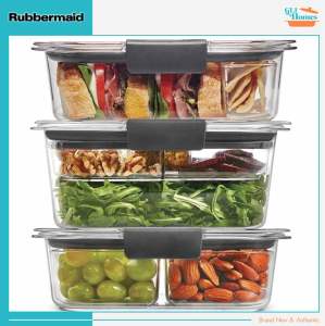 Rubbermaid Brilliance Original/Authentic 3 Set Plastic Food Storage Containers with Lids Removable Trays Made in USA