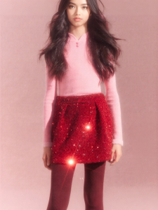 LOVESASAKIDS | Red Sequin Floral Skirt for Winter