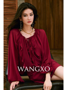 WANGXO | Áo Sơ Mi Dễ Thương Tay Voan Xếp Ly Mỏng Trong Suốt