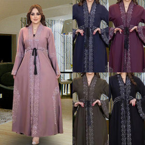 Phụ Nữ Hồi Giáo Jubah Abaya dây kéo kim cương áo choàng đan len ĐầM Dạ HộI Với Vành Đai dài tay ngoại cỡ Hồi Giáo Kaftan Đầm maxi