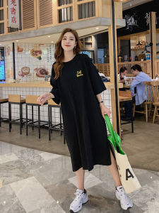 plus Size Womens Cotton T-Shirt Dress Loose Long Summer Dress Comfortable Breathable plus Size Fashion Commute Style Cartoon Pattern